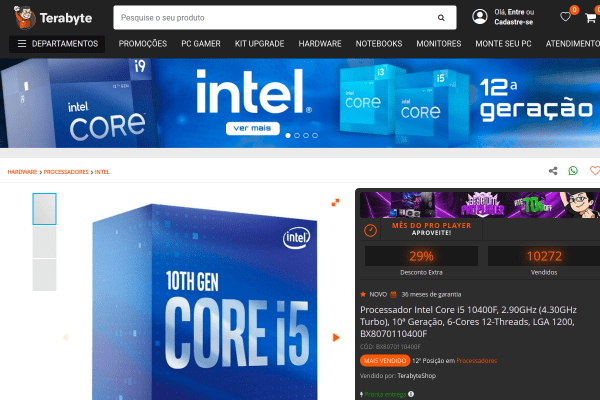 [Terabyte] Processador Intel Core i5 10400F - R$ 1129
