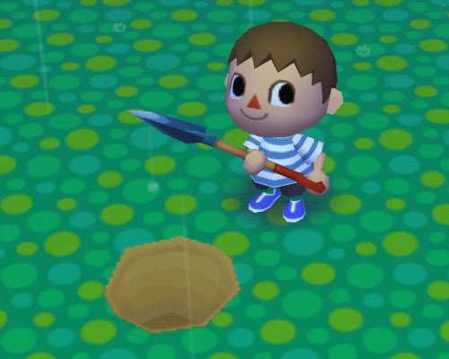 Animal Crossing guy waiting by a hole