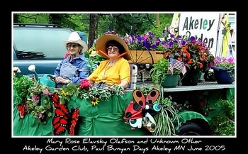 Mary Rose Elavsky Olafson and Glenna Olson Kerwin Merrirtt, Akeley Garden Club, Paul Bunyan Days Akeley MN June 2005