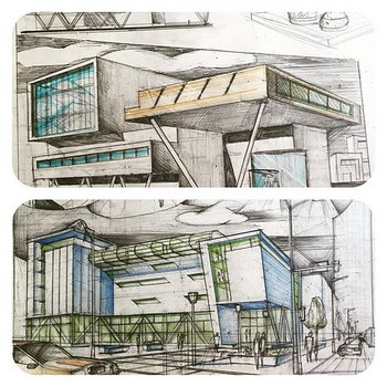 It's a good idea to vary your approach to drawing: today you do a cube house, tomorrow a pavilion, the day after that an office building... #design #drawing #architecture #art #sketching #buildings #perspective #modernarchitect #geometry #composition #vis