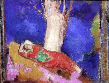 IMG_8232 Odilon Redon. 1840-1916. Paris. Femme étendue sous un arbre. Woman sleeping under a tree. 1901   (Collection Chtchoukine. Saint Pétersbourg. Ermitage.  Exposition temporaire  Fondation Louis Vuitton. Paris. )