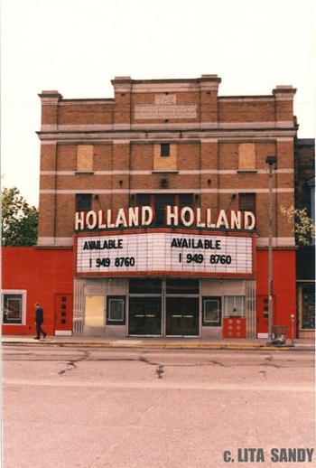 Holland, Michigan Theater (Also The Old & New Knickerbocker) Abandoned / Out Of Busines Facade With Neon Sign & Marquise - 1989 (Facade & Sign Removed In 1990's) Pigmented structural glass - Vitrolite