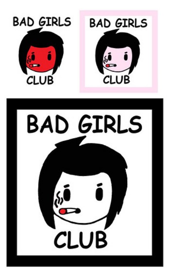Bad Girls Club Logo Poster Cartoon Comic Book Pink Red Black White B&W Comic Book Novel Story Punk Skater Hip Hop Artist Asian Art Form SD Super Deformed Anime Kawaii Kodomo Chibi Toy Poster Doll