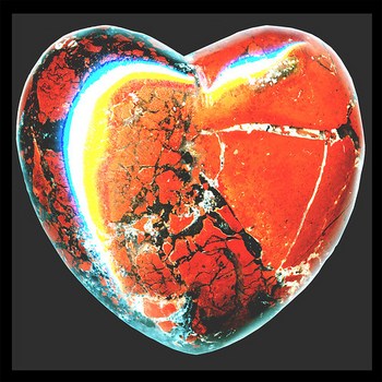 hearts′ empath ♥ brick-red ♥ brecciated jasper & black hematite stylized as an aphrodisiac silphion seed overdubbed by a tricolor broken-hearts-symbol ಌ