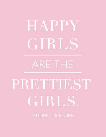 Inspirational work hard quotes : Happy Girls Are the Prettiest Girls – Audrey Hepburn – 8.5″ x 11″ Print