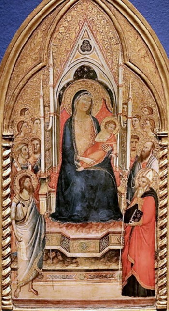 IMG_0589 Jacopo del Casentino. actif à Florence 1294-1358  Madonna Enthroned with Saints and Angels Vierge en majesté avec des anges  ca 1340 Bonnefantenmuseum.  Maastricht.