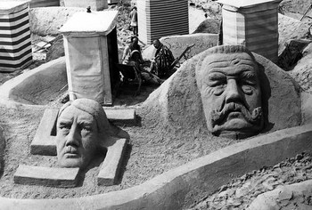 Sand sculptures of Chancellor Adolf Hitler and President Paul Von Hindenburg on a beach in Germany in 1933