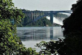 Rainbow Bridge-Niagara Falls International Rainbow Bridge, Niagara River Gorge, New York State, USA.