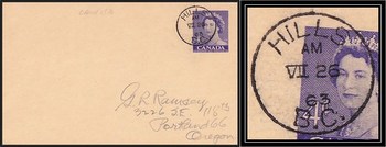 British Columbia / B.C. Postal History - 26 July 1963 - HILLS, B.C. (cds cancel / postmark) to Portland, Oregon, USA