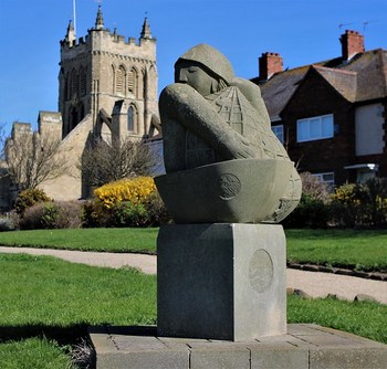Fisherman's Stone Statue & St Hilda's Church, Croft Garden, Headland, Hartlepool, County Durham, England.