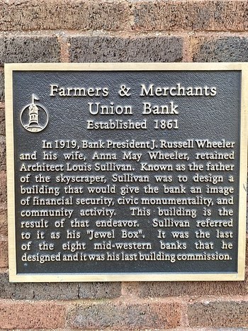 Historical Marker, Farmers and Merchants Union Bank, James Street and Dickason Boulevard, Columbus, WI