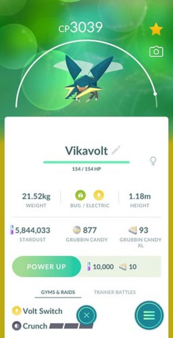 Vikavolt powered up to cp3039 - Grubbin Pokemon Go Community Day September 2023