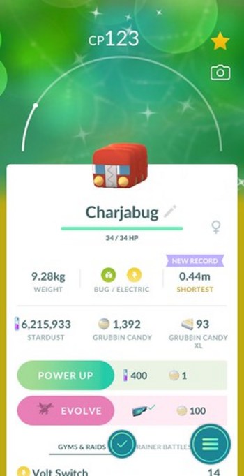 Shiny Charjabug cp123 - Grubbin Pokemon Go Community Day September 2023