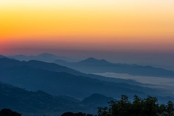 A stunning sunrise view from the top of Sarangkot in Pokhara, Nepal.