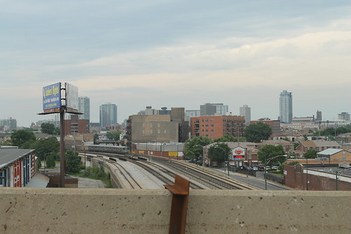 Overlooking the railroad tracks.