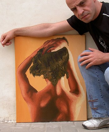 woman head from the back hand hair raphael perez art paintings  רפי פרץ צייר