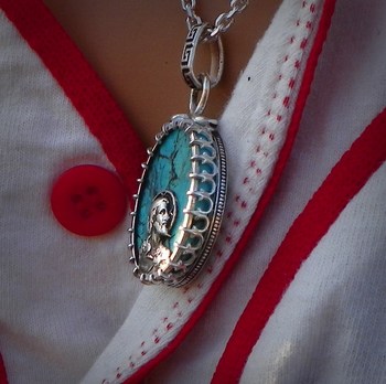 Brotherhood of man talisman of Jesus Morenci turquoise set in Sterling silver with Star of David