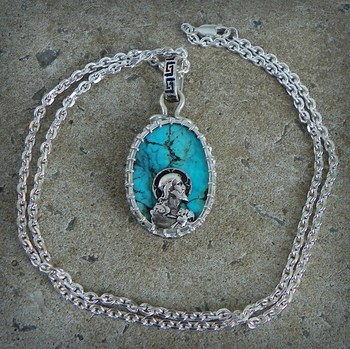 Brotherhood of man talisman of Jesus Morenci turquoise set in Sterling silver with Star of David