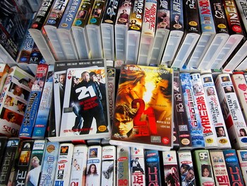 Seoul Korea Dongmyo flea market tons of retro VHS tapes with new films released after VHS's US demise - 